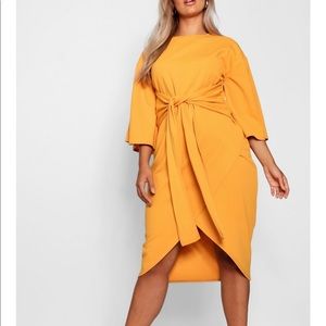 Kimono Sleeve Wrap Over Midi Dress